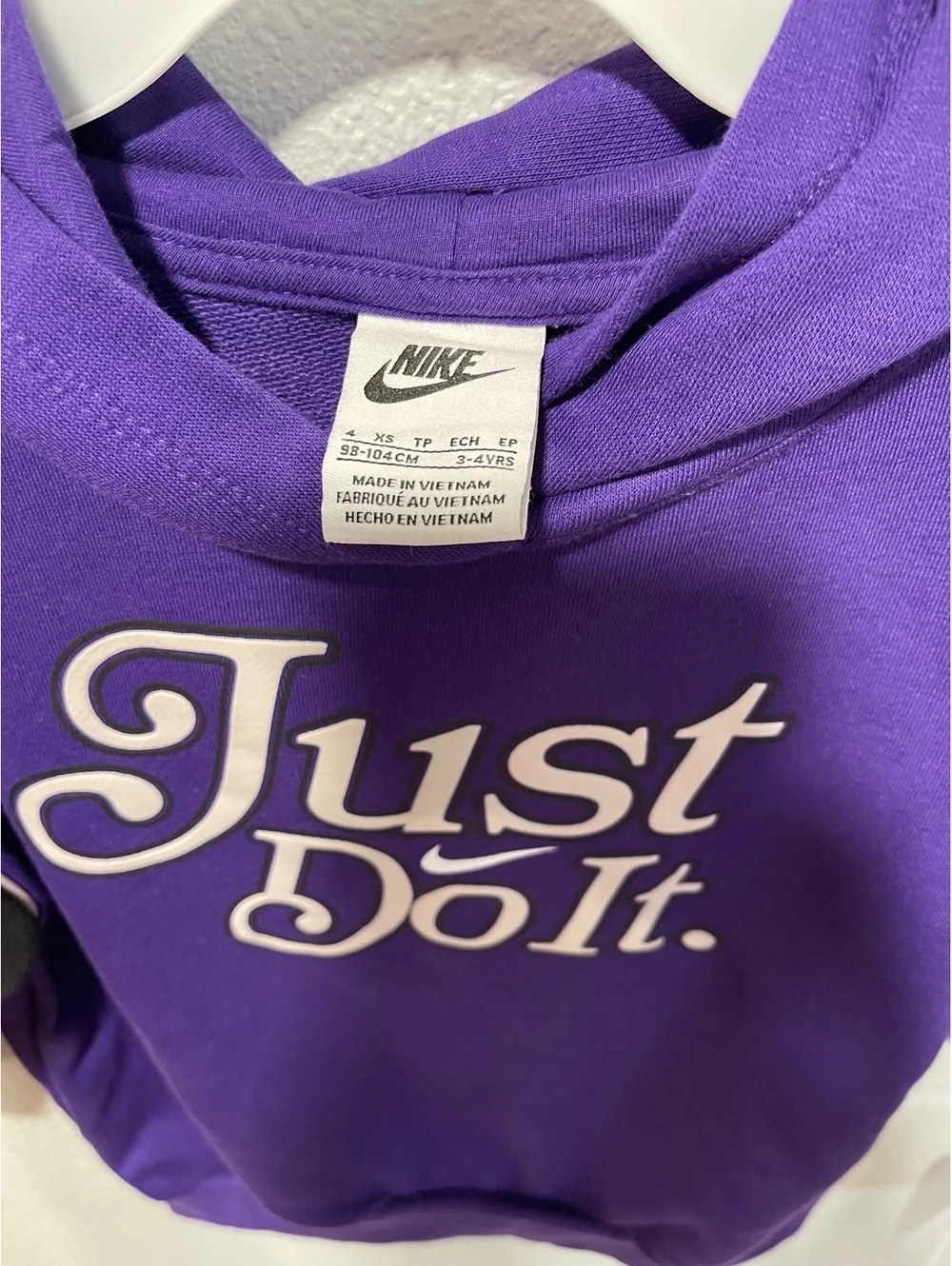 Nike Girls Purple 'Just Do It' Hoodie Sweatshirt Size 3-4 Y